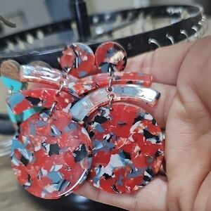 Paparazzi Red and Blue Marbled Earrings